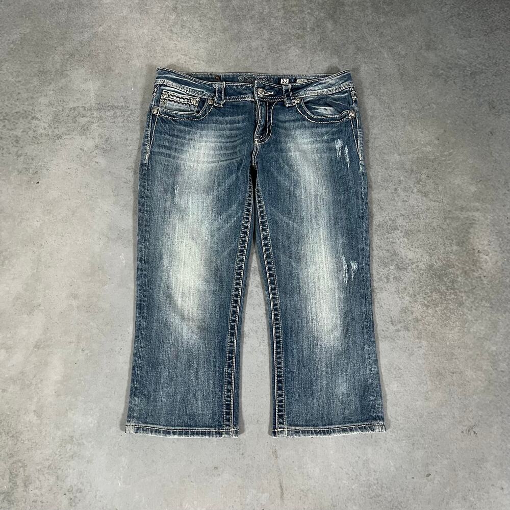 Miss Me Capri Jeans Distressed Blue Womens - Size: 32